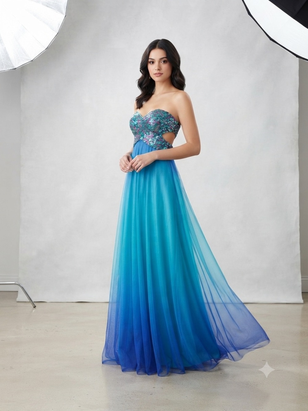 Vintage Y2K Blondie Nites Ombre Sequin Sweetheart Prom Gown Dress Size 3 Teal